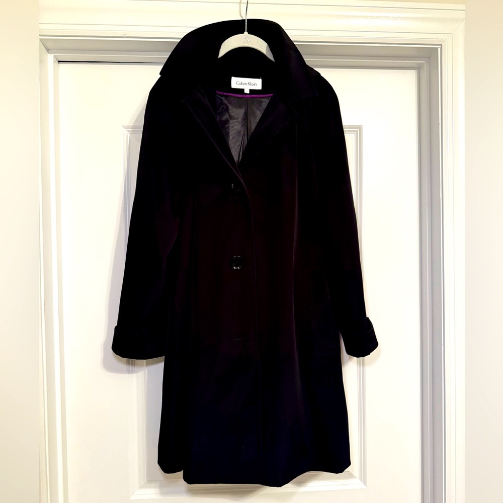 Calvin Klein Womens Black Long Sleeve Collared Pea Coat Size Large